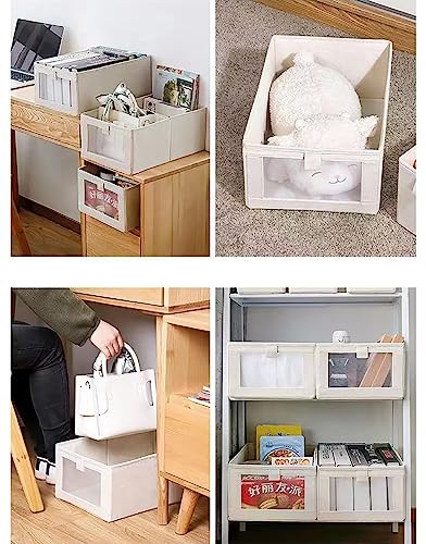 Ymlike Clothes Storage Organizer, Stackable Cotton Drawer Closet Box with Transparent Mesh Window and Handle, Store bag for Clothing, Jeans, Bras, Leggings, Sweaters, (2 Pack, Beige)