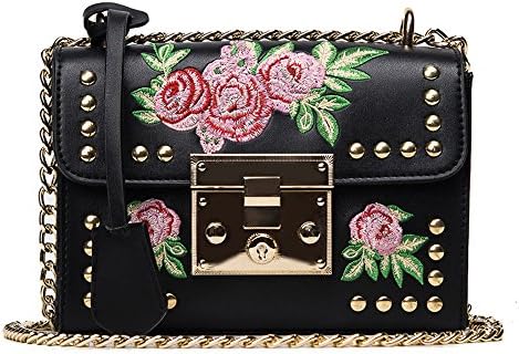 Clearance! Quistal Women Casual Embroidery Rose PU Leather Crossbody Handbag Casual Classic Purse Messenger Shoulder Bag Tote