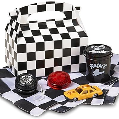 Black and White Gingham Check Party Supplies - Filled Favor Boxes for 4