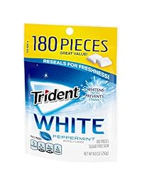 Trident White Sugar Free Gum, Peppermint, 180 Count