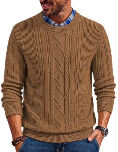 COOFANDY Mens Sweater Crewneck Cable Knit Sweater Casual Dress Sweater at Amazon