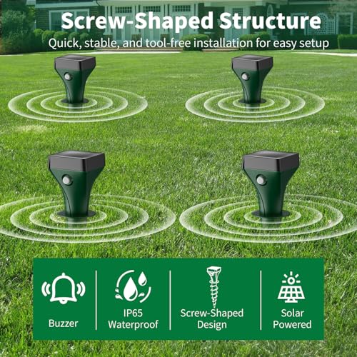 Mole Repeller Pack of 4, Solar Mole Repellent with Ultrasonic & AI Changing Frequency, Effective Vole Repellent Against Moles and Voles, IP65 Waterproof for Garden and Outdoor Use