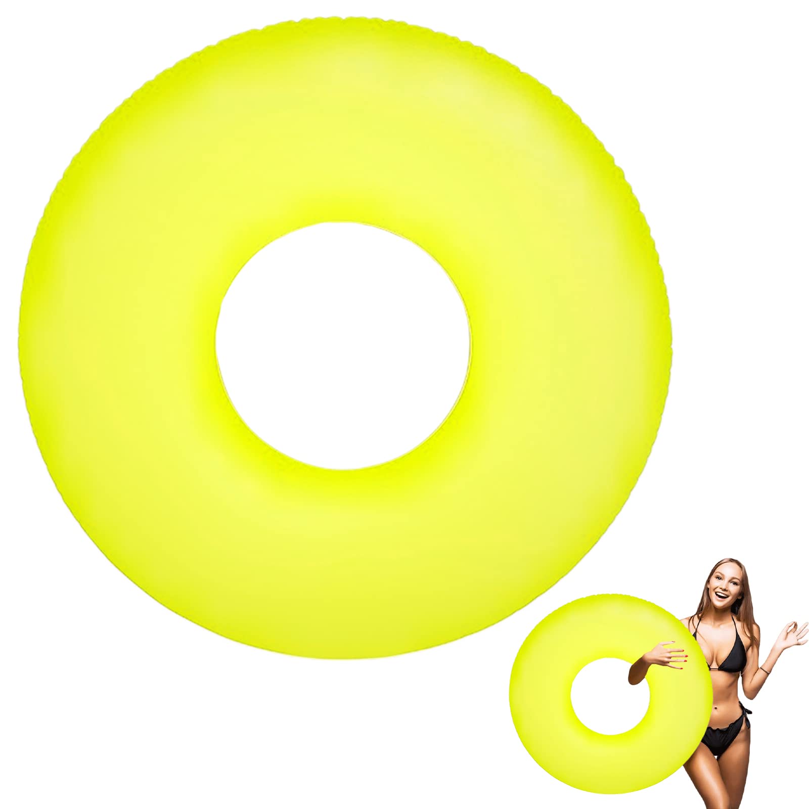 POPOYU Transparent Swimming Ring Inflatable Pool Rings for Adults,91cm Floats Rubber Swim,Swimming Inflatables Adult,Yellow Adult Swim Water Summer Beach
