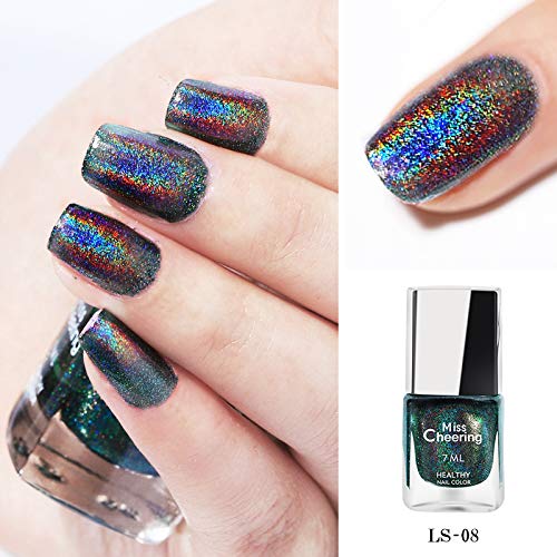 Ownest Holographic Nail Polish, Gorgeous Glossy Holographic Halo Glitter Gel Polish Nail Art Nail Pigment Diamond Laser Nail Polish -LS08