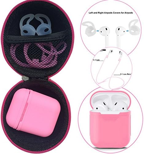AirPods Case + Airpods Starp,GoodOkay Colorful Strap for iPhone 7/iPhone 7 Plus AirPods,AirPods Case Protective Silicone Cover and Skin for Apple Airpods (Pink)