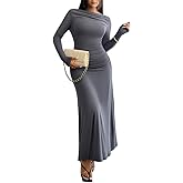 Krumba Women Long Sleeve Dress: Stretchy Viscose Formal Maxi for Wedding Guest - Bodycon Midi for Cocktail Casual Party Club
