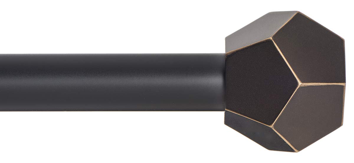 Ivilon Drapery Treatment Window Curtain Rod - Faceted Hexagonal 1 inch Pole. 16 to 28 Inch (Side Curtain Rod) Antique Black