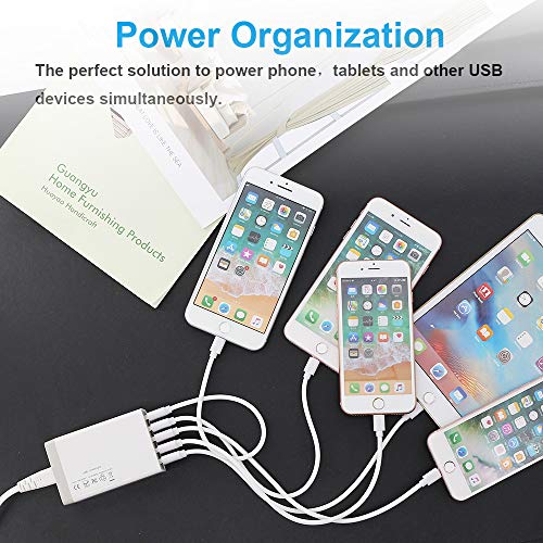 USB Charger 5-Port Desktop USB Charging Station with Multiple Port, 40W 8A Desktop USB Charging Station for Multiple Devices, Black Portable 5 Port USB Wall Charger for Cellphone, Tablet, Android Phon