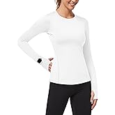 Loovoo Thermal Shirts for Women Long Sleeve Workout Tops Crewneck Fleece Base Layer Running Athletic Tee with Zipper Pocket