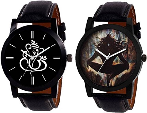 Black & Orange Color Dial God Leather Watches for Boys & Men (Pack of 2 God-BR-27)