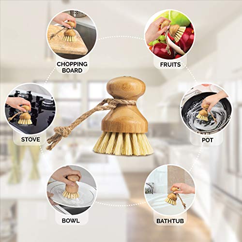 J&K Ink Natural Bamboo Dish Scrub Brush Set Eco Friendly Dish Brush