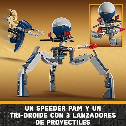 Star Wars Pack de Combate: Soldado Clon y Droide de Combate, Juguete Infantil, Moto Speeder de Juguete, Figura Tri-Droide y Puesto Defensivo, Regalo para Niños y Niñas de 7 Años o Más 75372