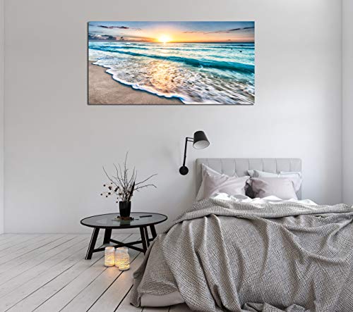 Baisuart S02250 Canvas Prints Wall Art Beach Sunset Ocean Waves Nature Pictures Stretched Canvas Wooden Framed for…