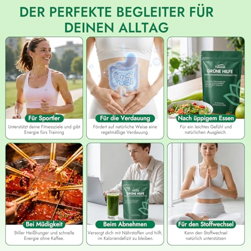 Green Detoxification Powder, 200 g Green Superfood Helper Powder, Vegan Greens Powder Helper Mix with Matcha, Barley Grass, Blueberries, Rich in Macronutrients, Micronutrients & Fibre
