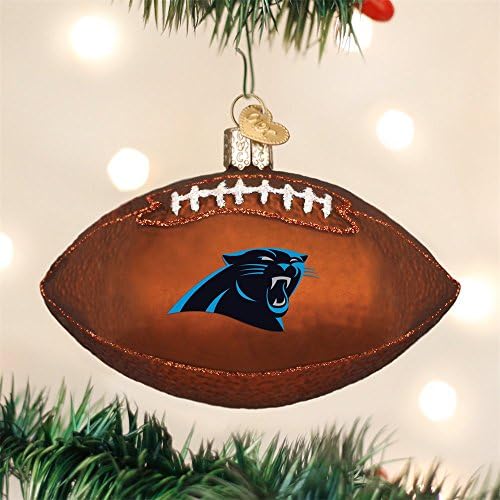 OLD WORLD CHRISTMAS CAROLINA PANTHERS FOOTBALL BLOWN GLASS ORNAMENT 4"