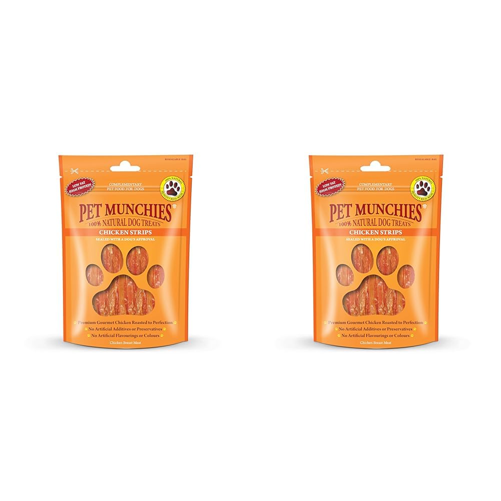 Pet Munchies Chicken Strips Dog Treats, Premium Dog Chews with Natural Real Meat, Low in Fat and High in Protein 90g (Pack of 2)