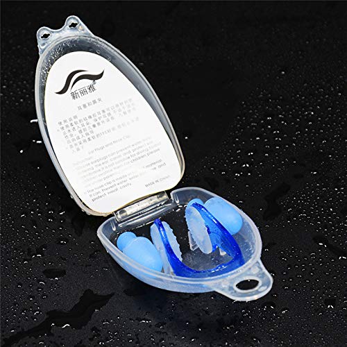 Fokine Unisex Swimming Nose Clip Ear Plugs Clear Case Set Adults Child Kids Swimmer (Blue)
