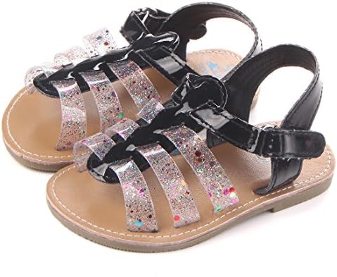 MiYuebb Infant Baby Girls Summer Prewalker Shoes First Walkers Soft Rubber Sole Non-slip Toddler Sandals(12-18 Months, Black)