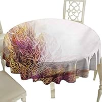 Flyerer Modern Art Jacquard Tablecloth Psychedelic Floral with Blurry Leaf Visuals and Dynamic Effects Expressionist Picnic Round Tablecloth Diameter 54" Yellow Purple