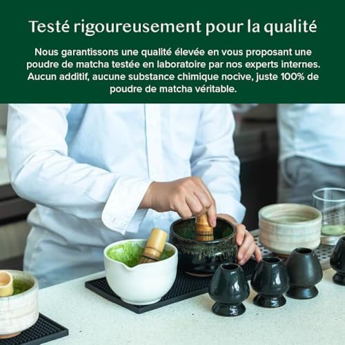 Poudre de Matcha à la Vanille 100g-50 Tasses | Matcha Uji & Vanille de Madagascar | 100% Naturel | Thé Vert Japonais Premium | Pour Latte & Thé