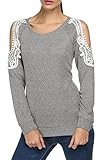 Finejo Women Long Sleeve Off Shoulder Loose Lace Top Blouse