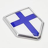 Overdecor Finland Flag Decal Stickers Car Emblem Finnish Car Accessories Decorations Chrome Shield Flag Sticker Decals for Cars Truck Vehicles, 2 Pack