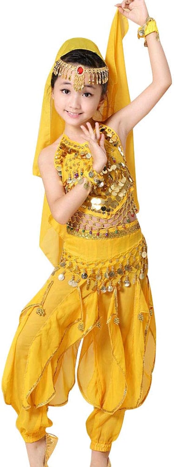 Indisches Tanzkostüm Für Mädchen - Pailletten Netz Set Für Bauchtanz & Auftritte