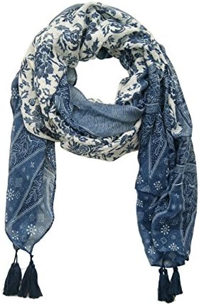 Lupretty Viole Scarves Classic Flower Pattern Scarf With Unique Hand-Worked Fringe