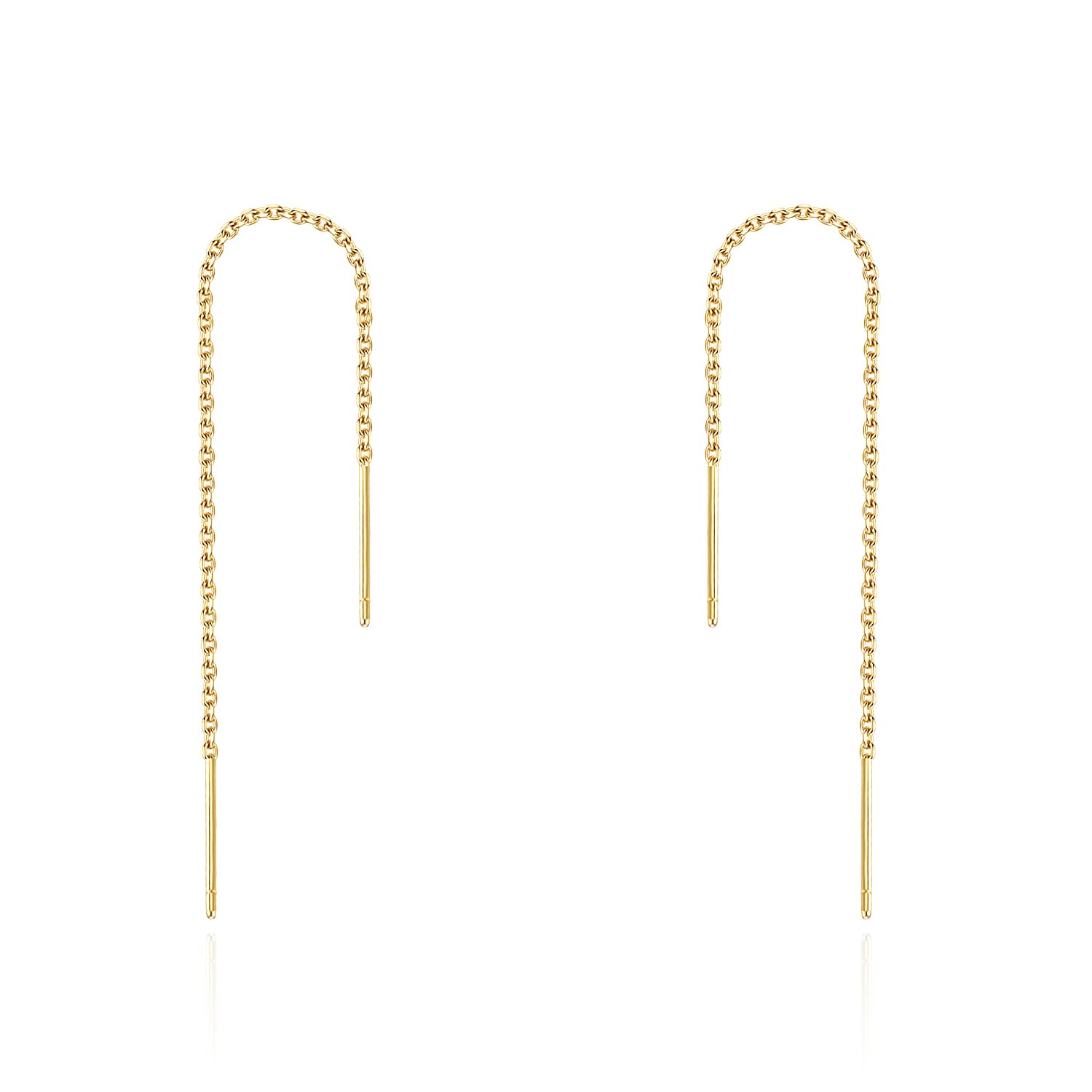925 Sterling Silver Gold Plated Threader Pull Through Earrings For Women Simple Chain Earring 60mm