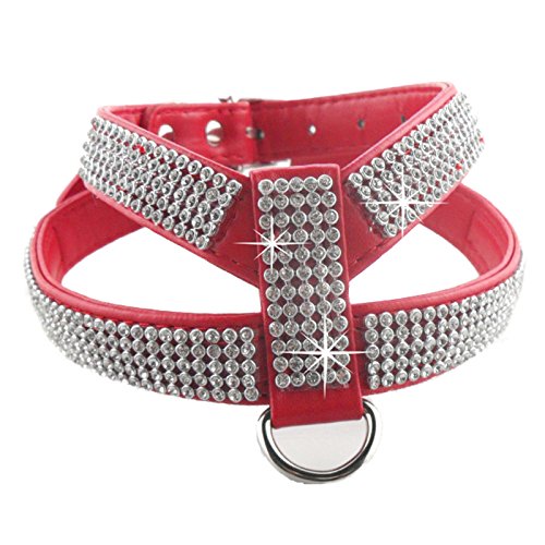 DOGGYZSTYLE Bling Rhinestone PU Leather Pet Puppy Small Dog Collar Harness Leash Chihuahua Teacup Care for Girls & Boys b(Red,M - Thumbnail 7