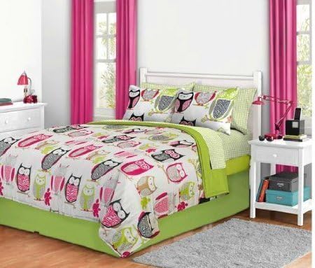 6 Pc Girl/teen Green Pink Sketchy Owl Comforter Set - Twin/XL (Bed in a Bag)