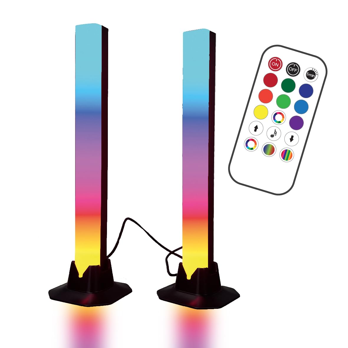 Global Gizmos 84509 Set of 2 LED Light Bars/Colour-Changing Backlights for TVs, PCs, Gaming & More/Music Sync Function/Remote Control Included