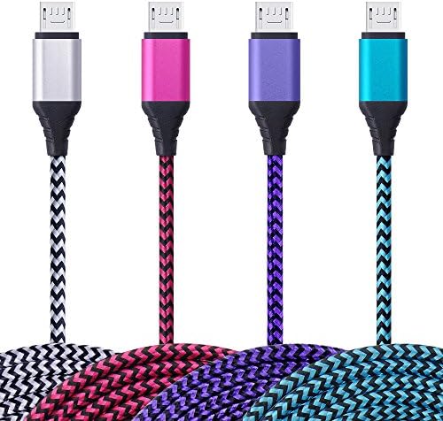 Android Charger Cable 6ft, Vifigen 4-Pack High Speed Nylon Braided USB 2.0 A Male to Micro B Sync Data &amp; Charging Cable for Android, Samsung Galaxy S7, S6, HTC, LG, Sony, Blackberry and More