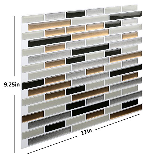 Premium Peel and Stick Tile Backsplash,Stick On Backsplash Wall Tiles for Kitchen & Bathroom-Removable,Self Adhesive-11 x 9.2" (6 Sheets)