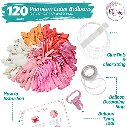 Bloonsy Balloon Garland Kit | Pink Balloons Arch Kit | 120 Pack | Rose Gold Confetti White Pastel Blush Pink Balloons | Baby Shower Bridal Girls Birthday Party Decorations Supplies Decorating Strip - Thumbnail 3
