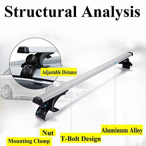 Cross Bars Roof Rack, Adjustable Aluminum 47" Without Side Rails, Fit for Cars Vehicles SUVs Crossbars Racks Cargo Carrier Canoe Kayak Bike Racks Adventures Camping for 1992-2017 Hyundai Elantra - Thumbnail 5