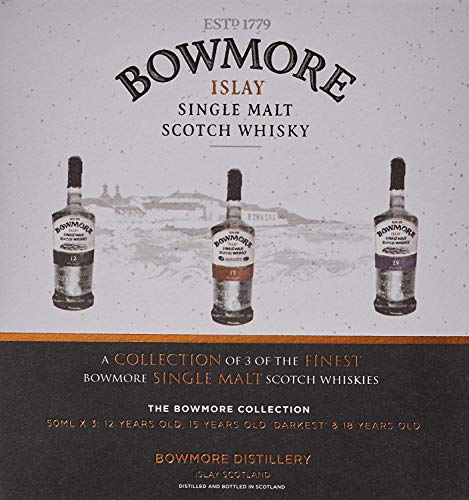 Bowmore Whisky Geschenkset - Single Malt Scotch Whisky - Mit Bowmore 12 Jahre, 15 Jahre Darkest und 18 Jahre - Geschenkpackung - 40%-43% vol - 3 Miniaturen x 0,05l – Bild 3