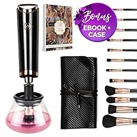 Makeup Brush Cleaner & Makeup Brushes [BUNDLE] by Estala - Luxury Brushes + Superior Cleansing for Flawless Application - 12pc Makeup Brush Set + Cleaner/Dryer Black