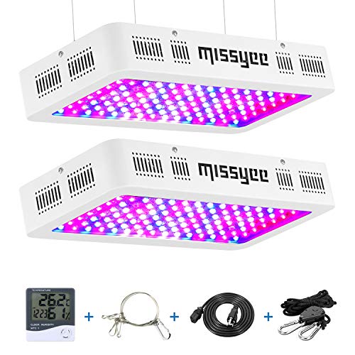 1200W LED Grow Light, Missyee 2-Pack Full Spectrum with UV&IR, Veg and Bloom Double Switch Plant Light for Indoor Plants Veg Flowers, Thermometer Humidity Monitor and Adjustable Rope Included, White