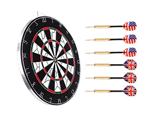Darius Bristle Dartboard Double-Sided Flocking with 6 Darts Starter Kit, 18 inches