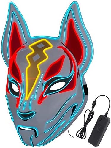 Diximus Unisex Fox Drift Mask LED Light up Mask for Halloween Cosplay Game Party Props White, All-size