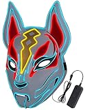 Diximus Unisex Fox Drift Mask LED Light up Mask for Halloween Cosplay Game Party Props White, All-size