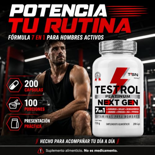 Testrol Platinum Next Gen 7 En 1 para Hombres | Shilajit, Fenogreco, Ácido Aspártico, Maca, Arginina, Citrulina y ZMA | (200 caps)