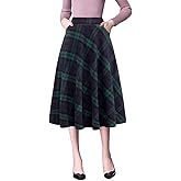 IDEALSANXUN Plaid Skirts for Womens Fall Winter High Waist Aline Pleated Midi Skirts