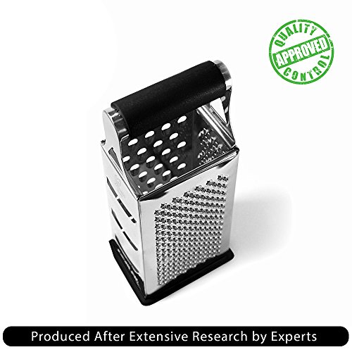 Cheese Grater & Shredder - Stainless Steel - 4 Sided Boxed Grater - Large Grating Surface with Razor Sharp Blades - Perfect to Slice, Grate, Shred & Zest Fruits, Vegetables, Cheeses, Chocolate & More!
