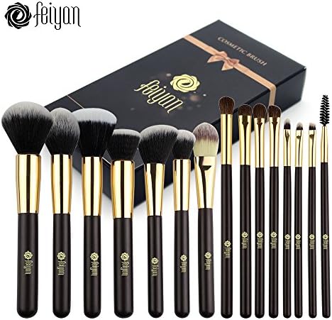 FEIYAN Professional Makeup Brushes Set High Density Bristles Foundation Powder Brushs with Gift Box (Gold)