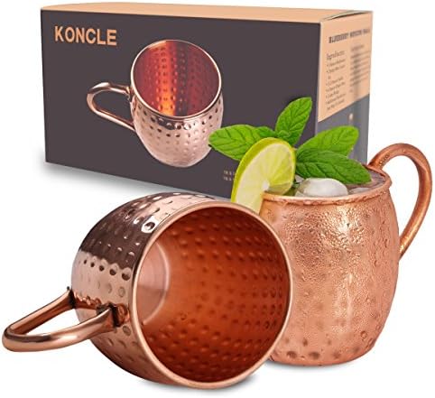 Koncle Handcrafted Copper Moscow Mule Mugs &amp;Hammered Copper Mugs.100% Pure Copper Mule mugs-Mug Gift Set,Set of 2 Mugs( 18.5 OZ)