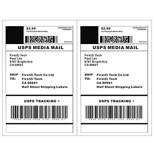 Firstzi Half Sheet Self Adhesive Shipping Labels 200 Count, 2 Labels Per Page, 5-1/2"x8-1/2" Address Labels Sticker for Laser and Inkjet Printers, White Blank USPS Online Mailing Labels 100 Sheets