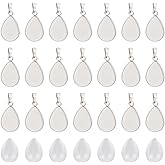 UNICRAFTALE 30Sets Teardrop Cabochon Pendant 304 Stainless Steel Cabochon Blanks Bezel Pendant Sets 17.5x13mm Tray Blanks Pendant with Glass Cabochons for DIY Photo Necklace Pendant Jewelry Making
