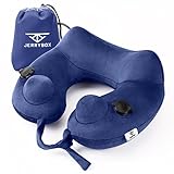 Jerrybox Travel Neck Pillow Fastest Inflatable Pillow with 2 Airbags, Soft Neck Support Pillow for Airplanes with Packsack (Blue, Auto)
